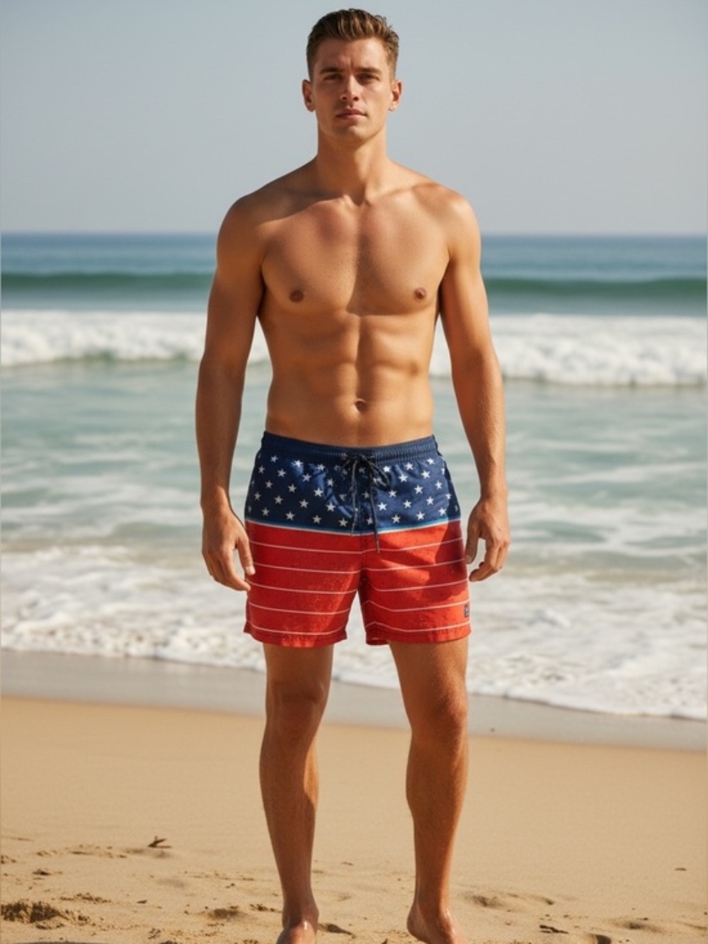 Goodfellow & Co Men's American Flag Swim Trunks Size 34 Red White Blue Patriotic